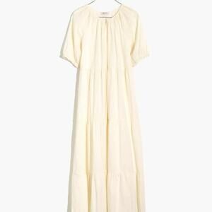 Madewell Bubble-Sleeve Tiered Midi Dress Textural Stripe Size M Boho Chic NWT